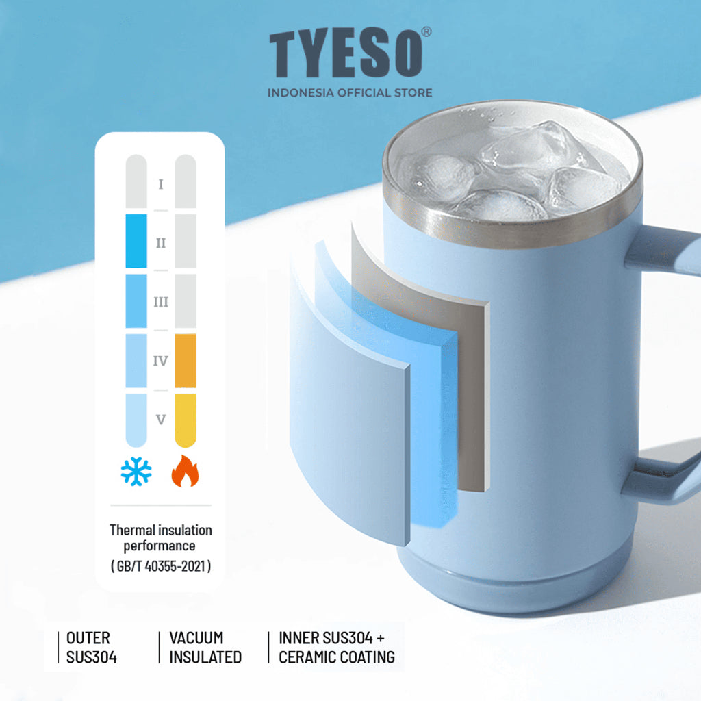 Tyeso CASK 530ml 2.0 Mug Kantor Stainless Steel Vacuum Insulated TS-02701 Tumbler Gagang Anti Panas
