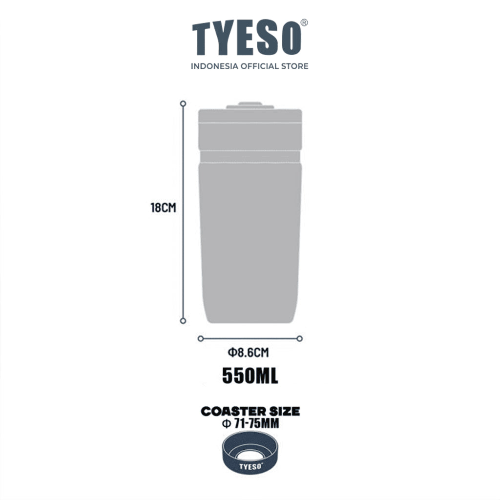 Tyeso Tumbler 550mL Leak Proof TS-01-01020 Plump Gold Silicone Handle Coffee Cup Portable BPA FREE FREE 18 Oz