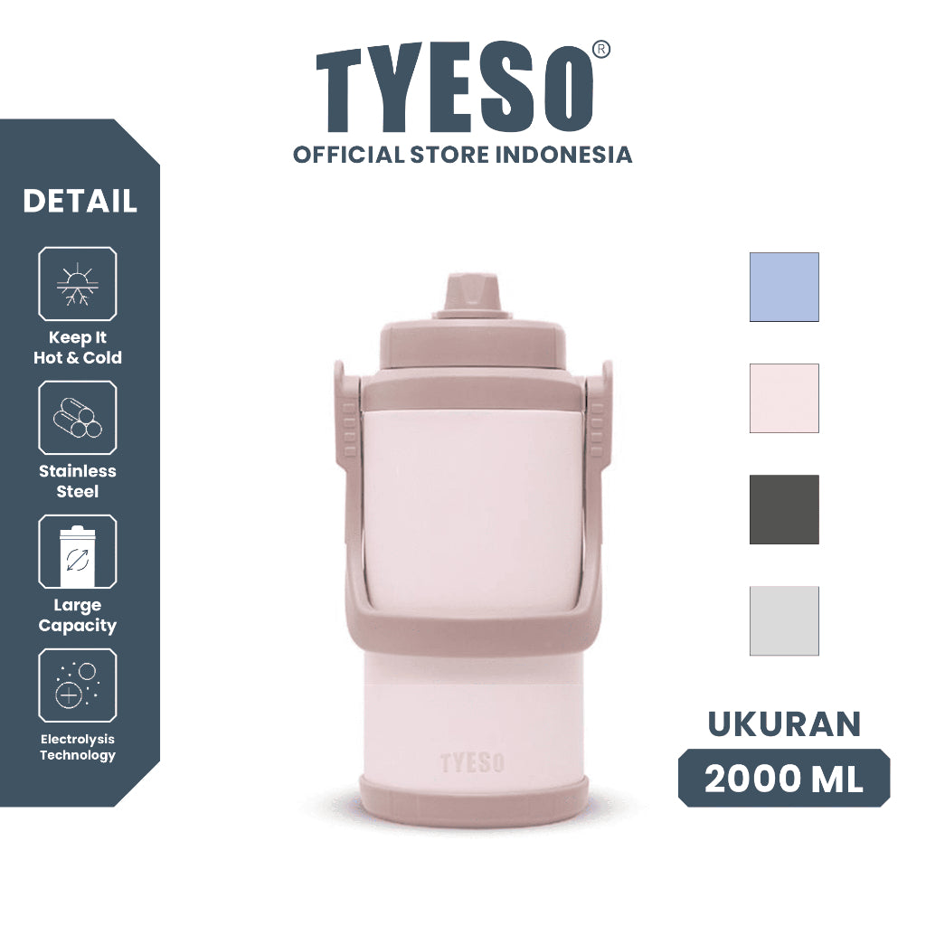 Tyeso TS-01016 Botol Minum Jumbo 2000ML Galon Portable Vacuum Insulated Stainless Steel Sport Outdoor BPA FREE Anti Bocor