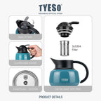 Tyeso Teko Teapot Tahan Air Panas Dan Dingin TS-8876 750mL BPA Free Stainless Steel
