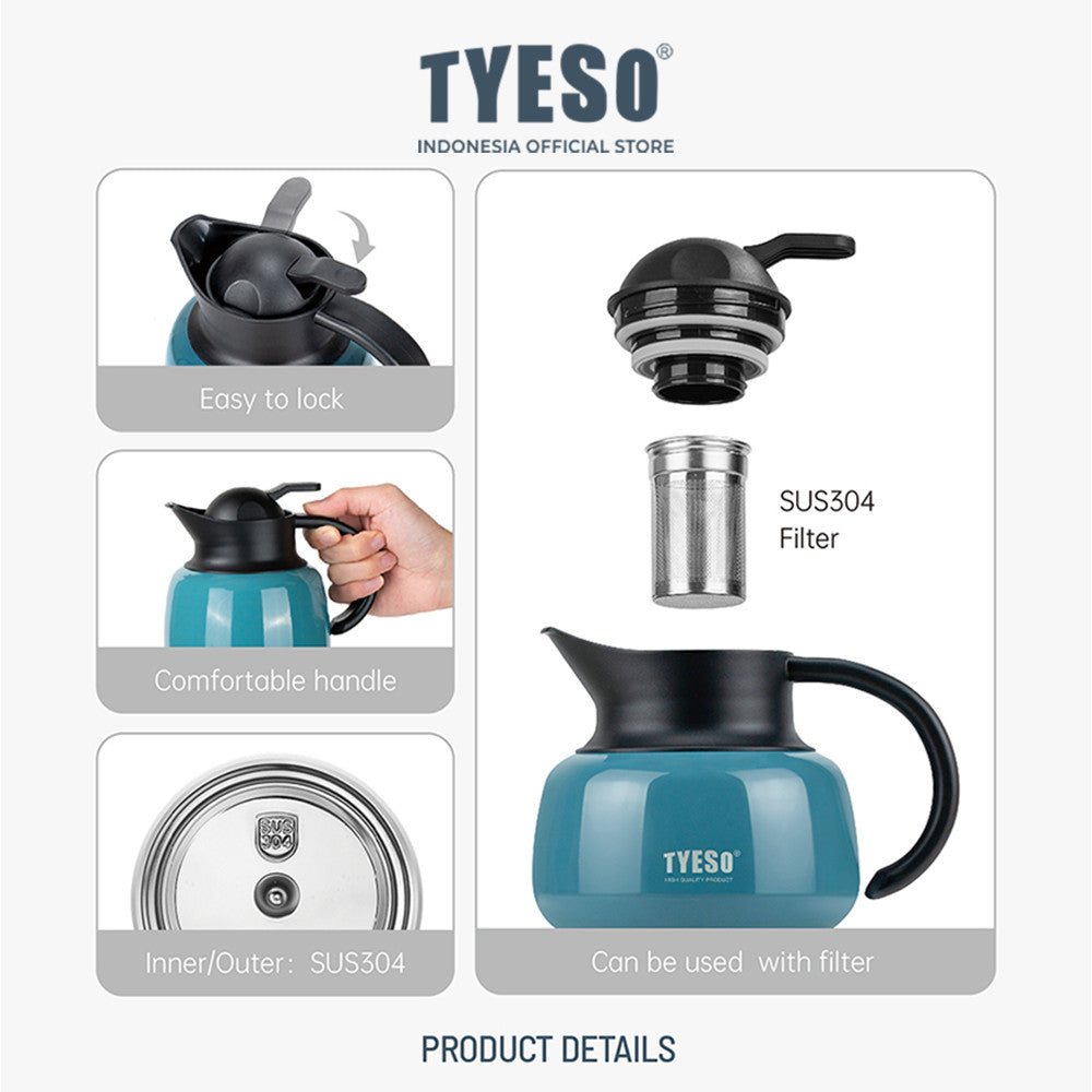 Tyeso Teko Teapot Tahan Air Panas Dan Dingin TS-8876 750mL BPA Free Stainless Steel