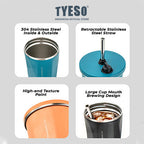Tyeso Tumbler Gelas Kopi Gradasi Portable 600ml Stainless Steel Free Sedotan TS-8848 Original Resmi