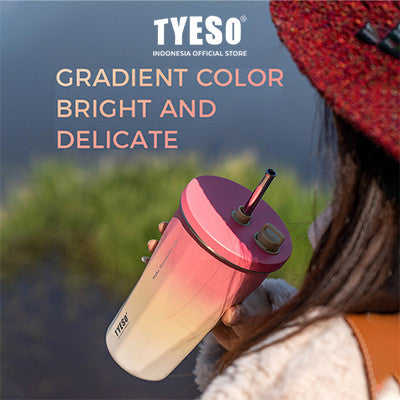 Tyeso Tumbler Gelas Kopi Gradasi Portable 600ml Stainless Steel Free Sedotan TS-8848 Original Resmi