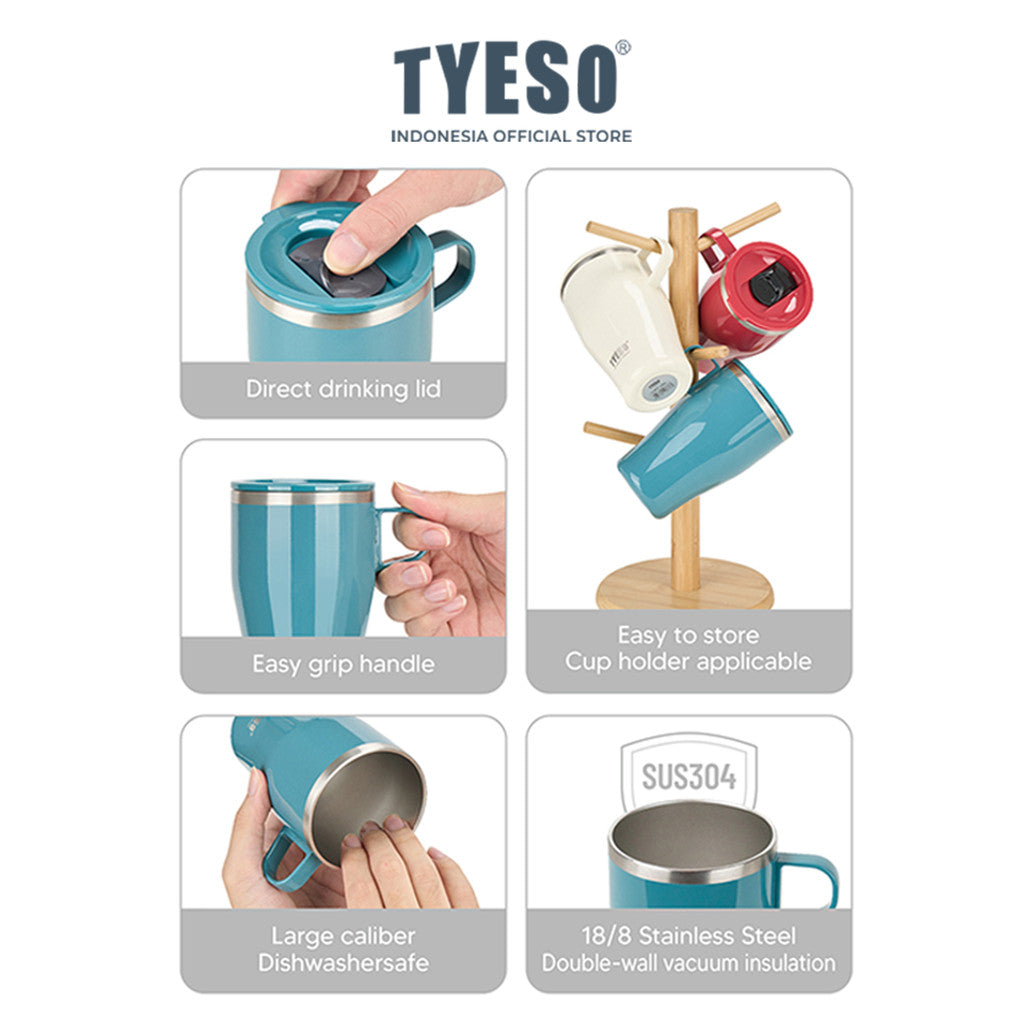 Tyeso Tumbler Table Mug Gelas 500ml Stainless Steel Cangkir Kopi Insulated Thermal Coffee Cup TS-8879