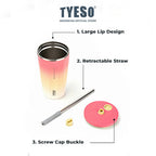 Tyeso Tumbler Gelas Kopi Gradasi Portable 600ml Stainless Steel Free Sedotan TS-8848 Original Resmi