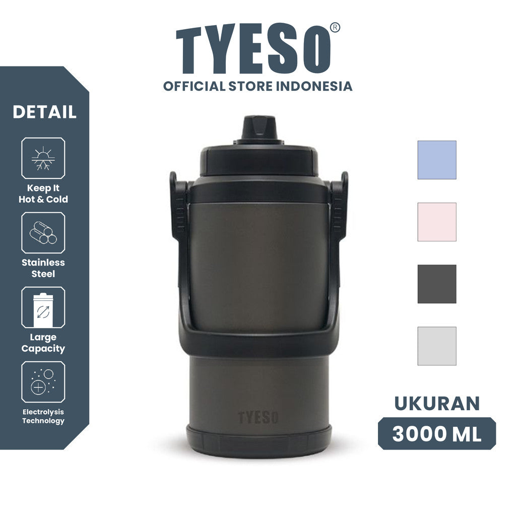 Tyeso TS-01018 Botol Minum Jumbo 3000ML Galon Portable Vacuum Insulated Stainless Steel Sport Outdoor BPA FREE Anti Bocor